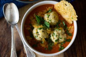 Roasted Tomato Soup with Ricotta Matzo Balls