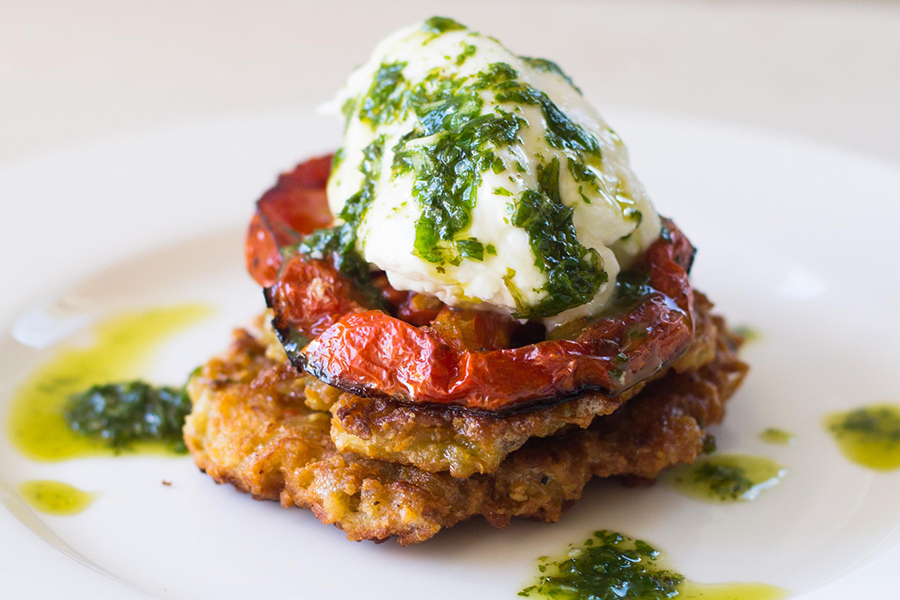 Roasted Garlic Latkes topped
